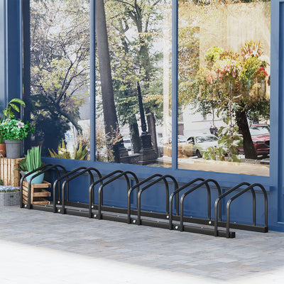 HOMCOM Bike Stand Parking Rack Floor or Wall Mount Bicycle Cycle Storage Locking Stand 179L x 33W x 27H (6 Racks, Black) 