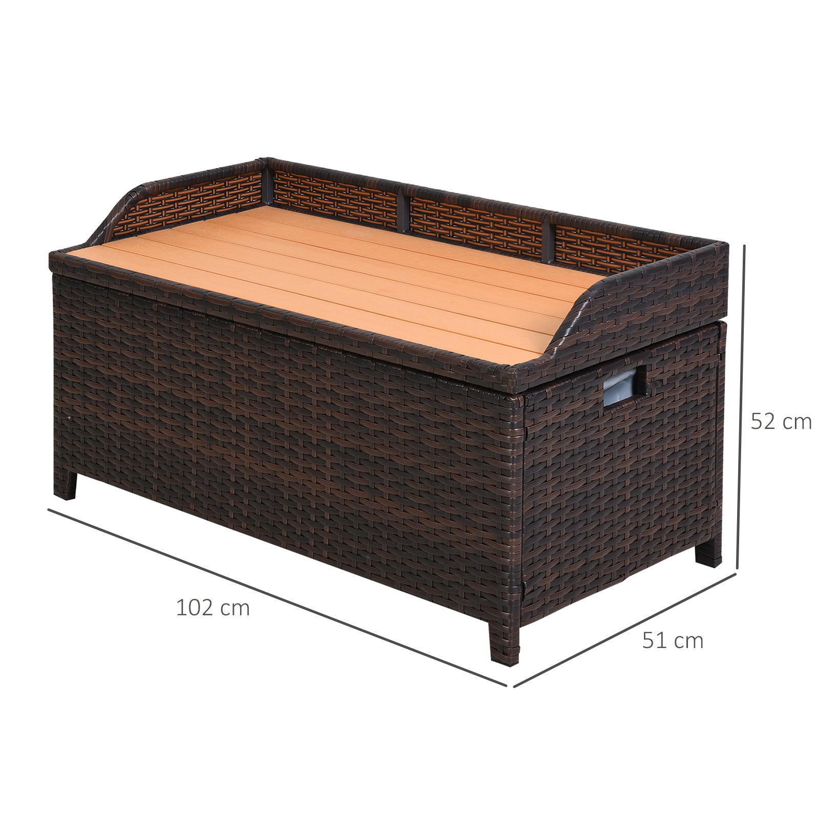 Outsunny 130 L Rattan Garden Storage Box, with Seat - Mixed Brown 
