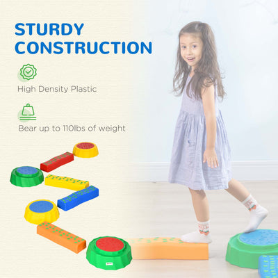 Outsunny Eight-Piece Kids Stepping Stones, with Non-Slip Surface & Bottom, for Toddlers - Multicoloured 