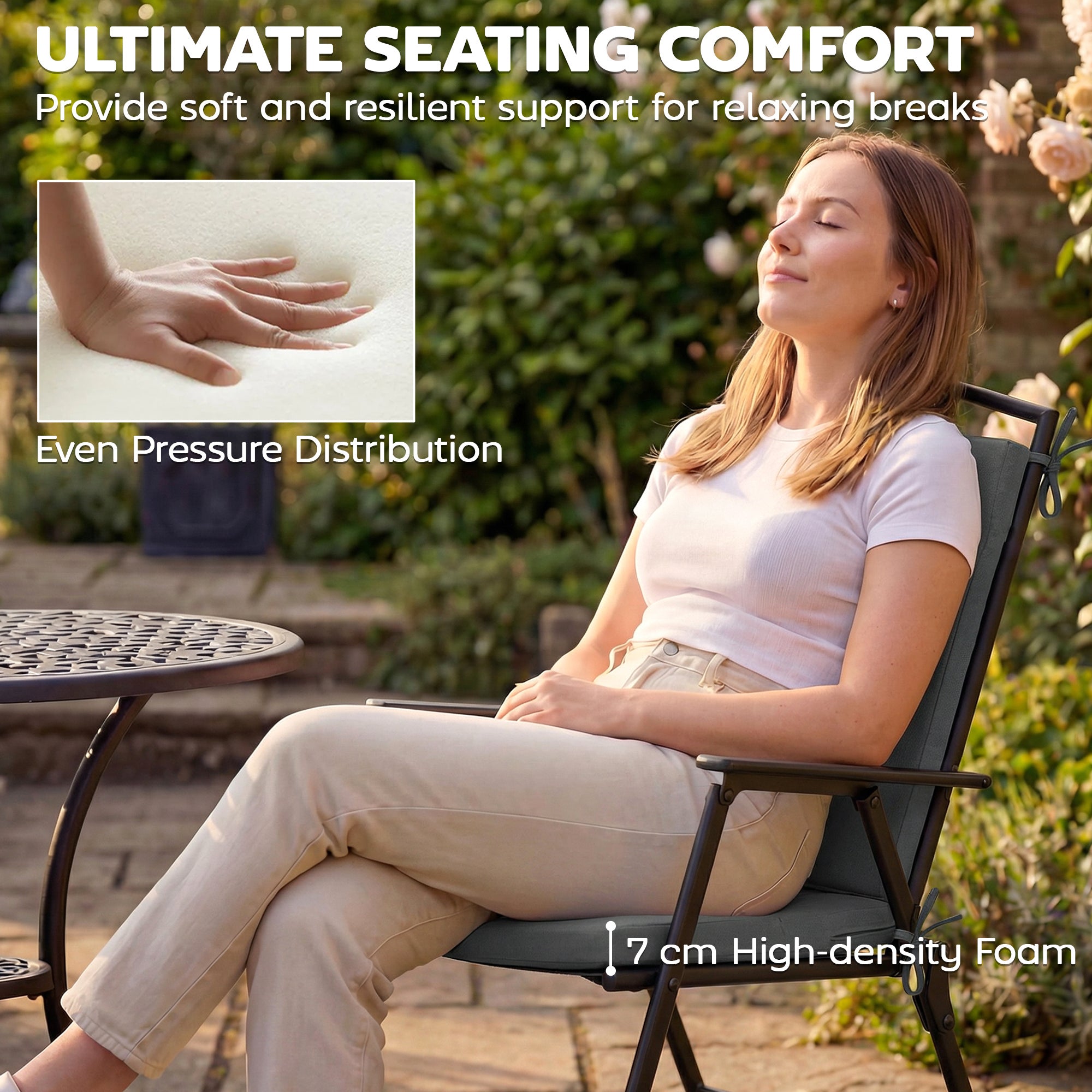 Outsunny Outdoor Seat Cushions Set of 2 with Ties, Waterproof Garden Seat Pads, Dark Grey 