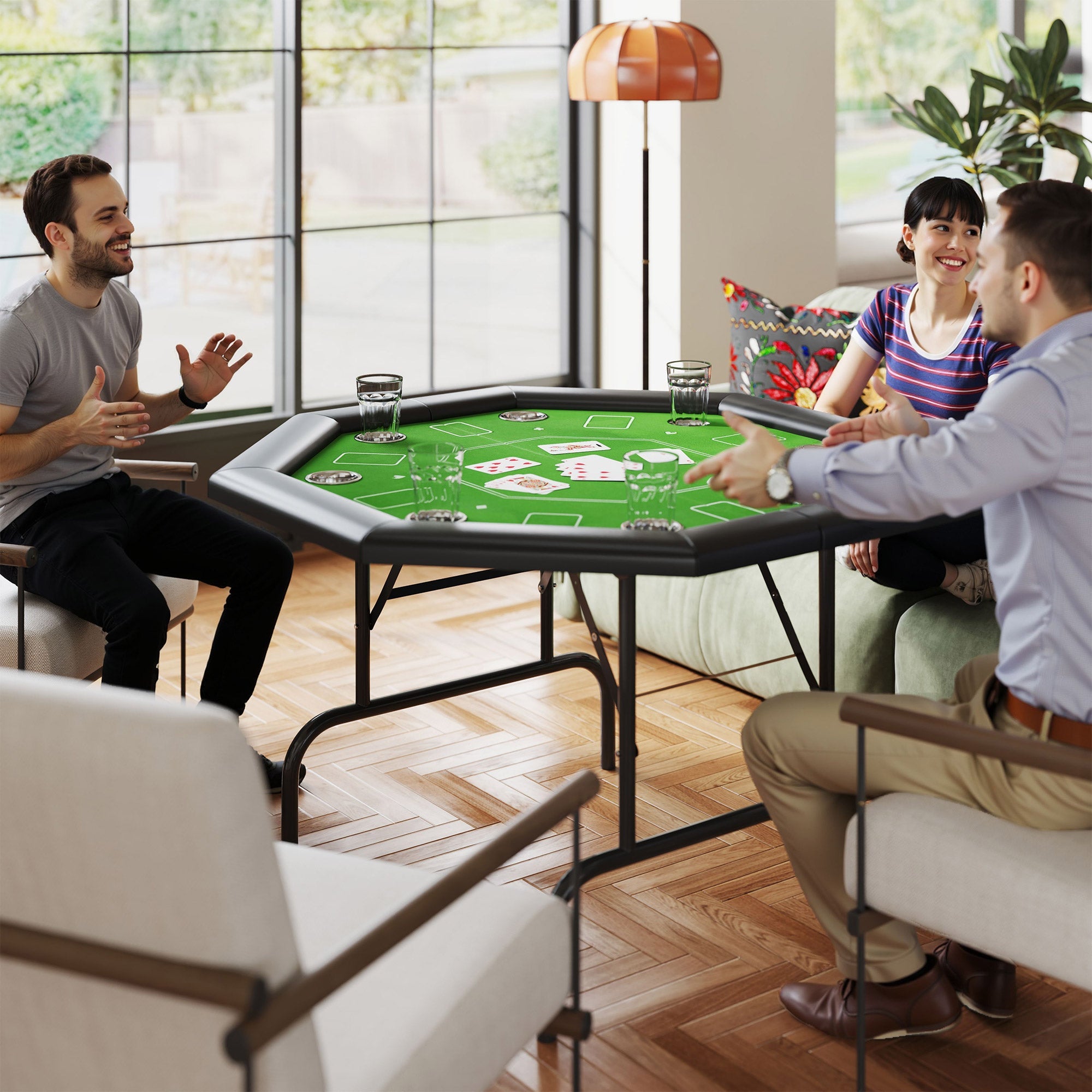 SPORTNOW 8 Player Folding Poker Table, Portable Octagon Blackjack Table with Cup Holders with Cup Holders, Padded Edge, Green 