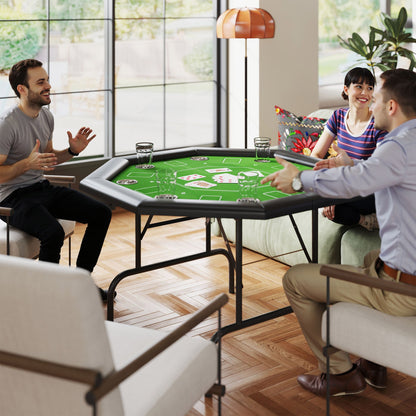 SPORTNOW 8 Player Folding Poker Table, Portable Octagon Blackjack Table with Cup Holders with Cup Holders, Padded Edge, Green 