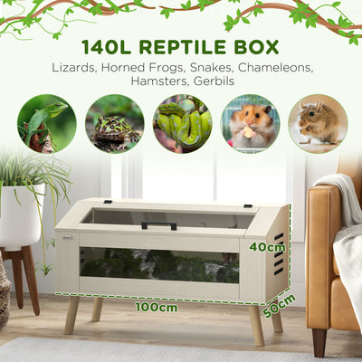 PawHut 140L Vivarium for Snakes, Lizards, Horned Frogs, Chameleons, Hamsters, Gerbils with Tempered Glass Windows 