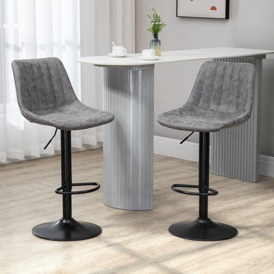 HOMCOM Bar Stools Set of 2, Swivel Counter Height Barstools with Back, Adjustable Bar Chairs, Breakfast Dining Stools for Kitchen Island Counter with Adjustable Steel Footrest & Base, Grey 