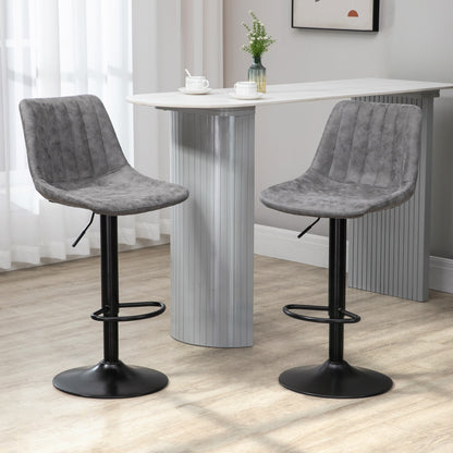 HOMCOM Bar Stools Set of 2, Swivel Counter Height Barstools with Back, Adjustable Bar Chairs, Breakfast Dining Stools for Kitchen Island Counter with Adjustable Steel Footrest & Base, Grey