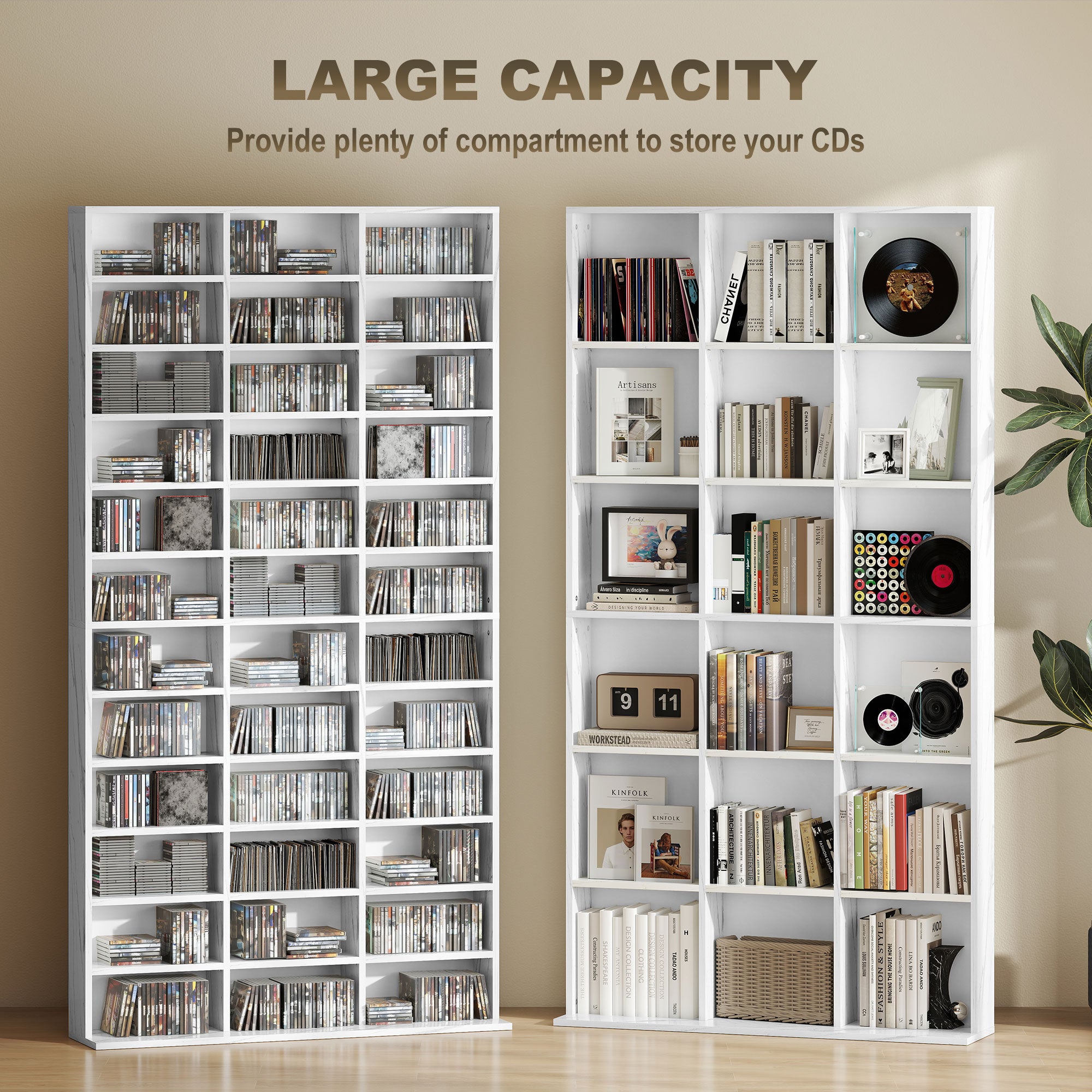 HOMCOM CD Storage Unit with Adjustable Shelves, 102 x 195 cm, Marble Effect