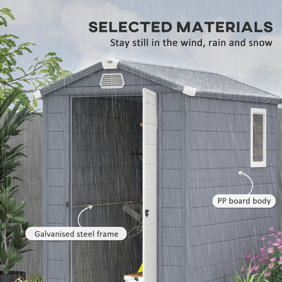 Outsunny 4.4ft x 6.2ft Aluminium Frame and Plastic Wall Shed, with Foundation - Grey 