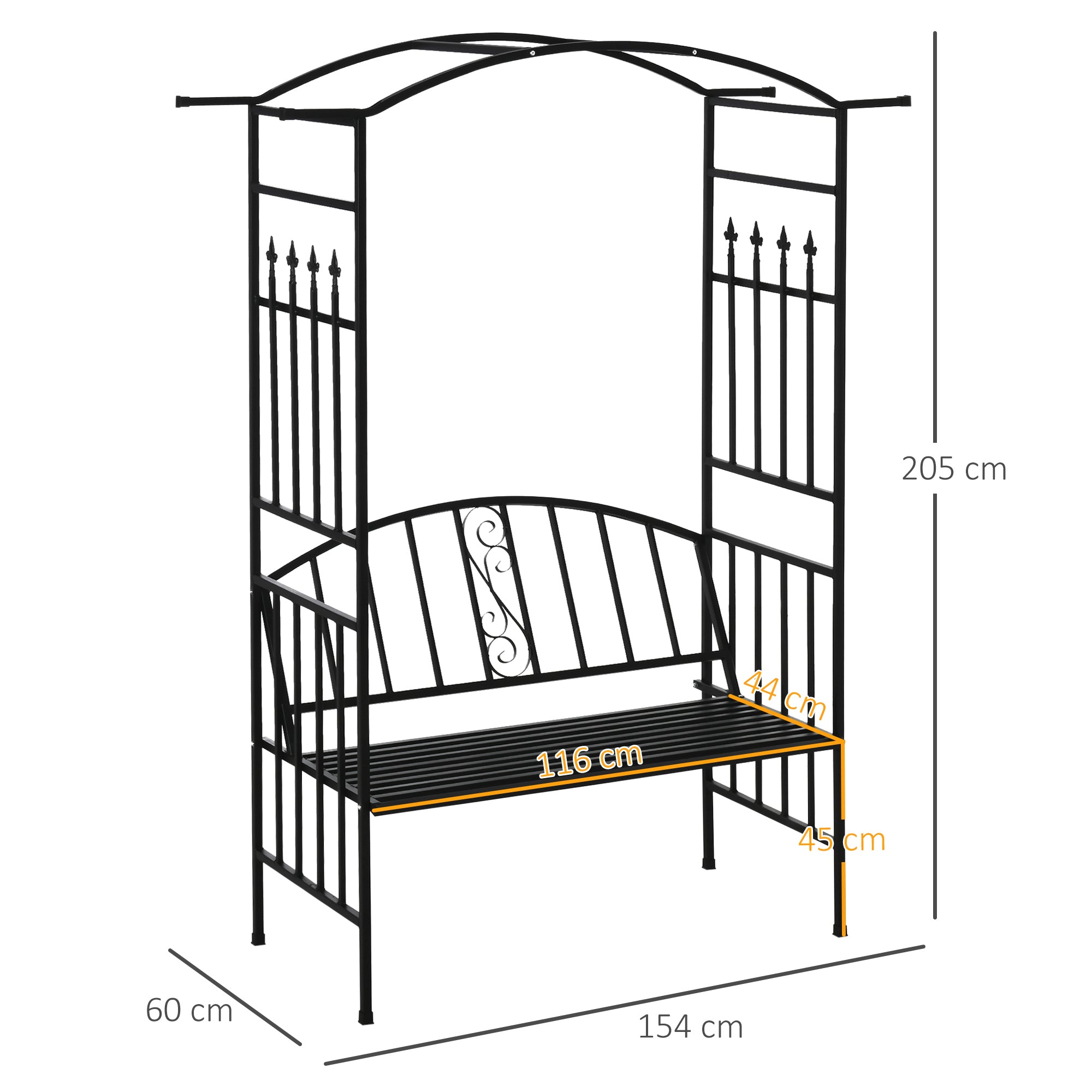 Outsunny Steel Frame Outdoor Garden Arch w/ 2-Seater Bench Black 