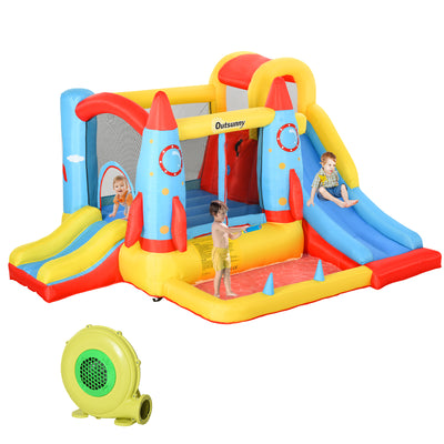 Outsunny Bounce Castle Inflatable Trampoline Slide Pool Rocket Design 3.4 x 2.8 x 1.85m 