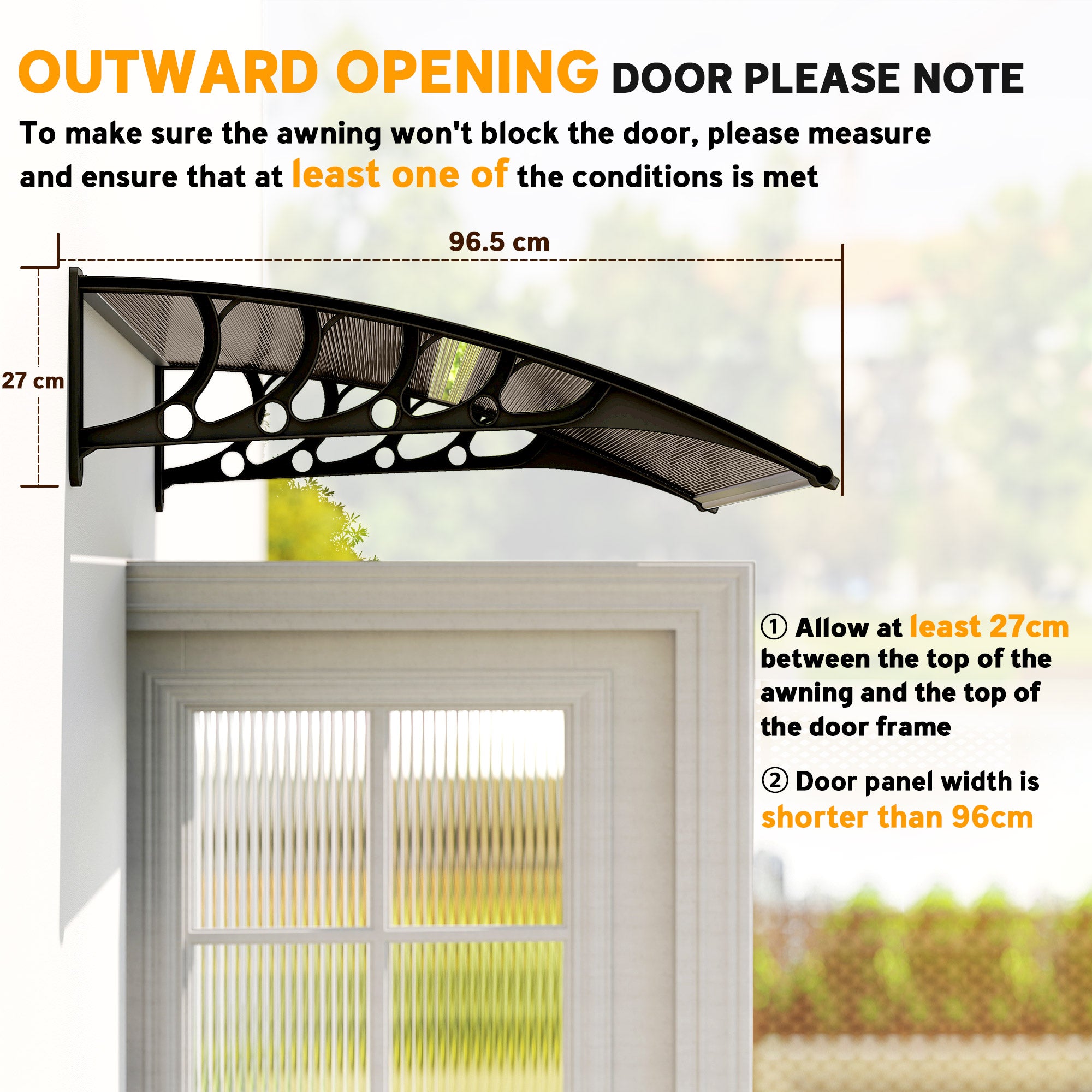 Outsunny Front Door Canopy, Outdoor Awning, Rain Shelter for Window, Porch and Front/Back Door, 103 x 96.5 cm, Brown 