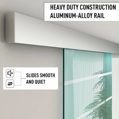 HOMCOM 90cm Sliding Glass Door Set Include Hardware Track Kit, Frosted Tempered Glass with Stripe Pattern, Round Handle 