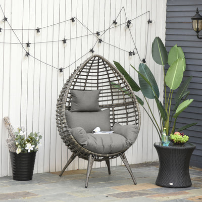 Outsunny Teardop PE Wicker Rattan Chair w/ Thick Cushions 4 Legs Outdoor Seat Egg Garden 