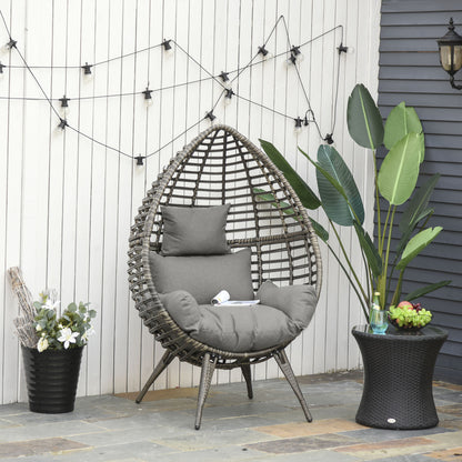 Outsunny Teardop PE Wicker Rattan Chair w/ Thick Cushions 4 Legs Outdoor Seat Egg Garden 