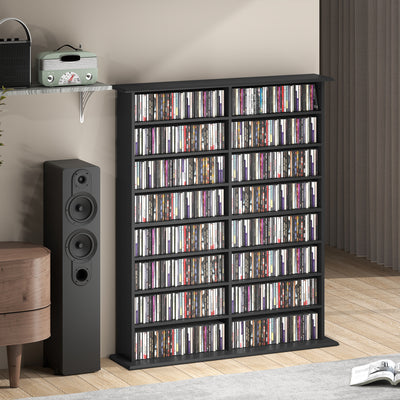 HOMCOM 16-Compartment Media Shelf - Black 