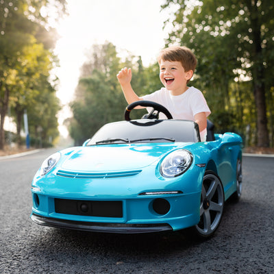 AIYAPLAY Kids Electric Car, 12V Licensed RUF GT Ride on Car with Suspension, Remote Control, Music, for 3-5 Years, Blue 