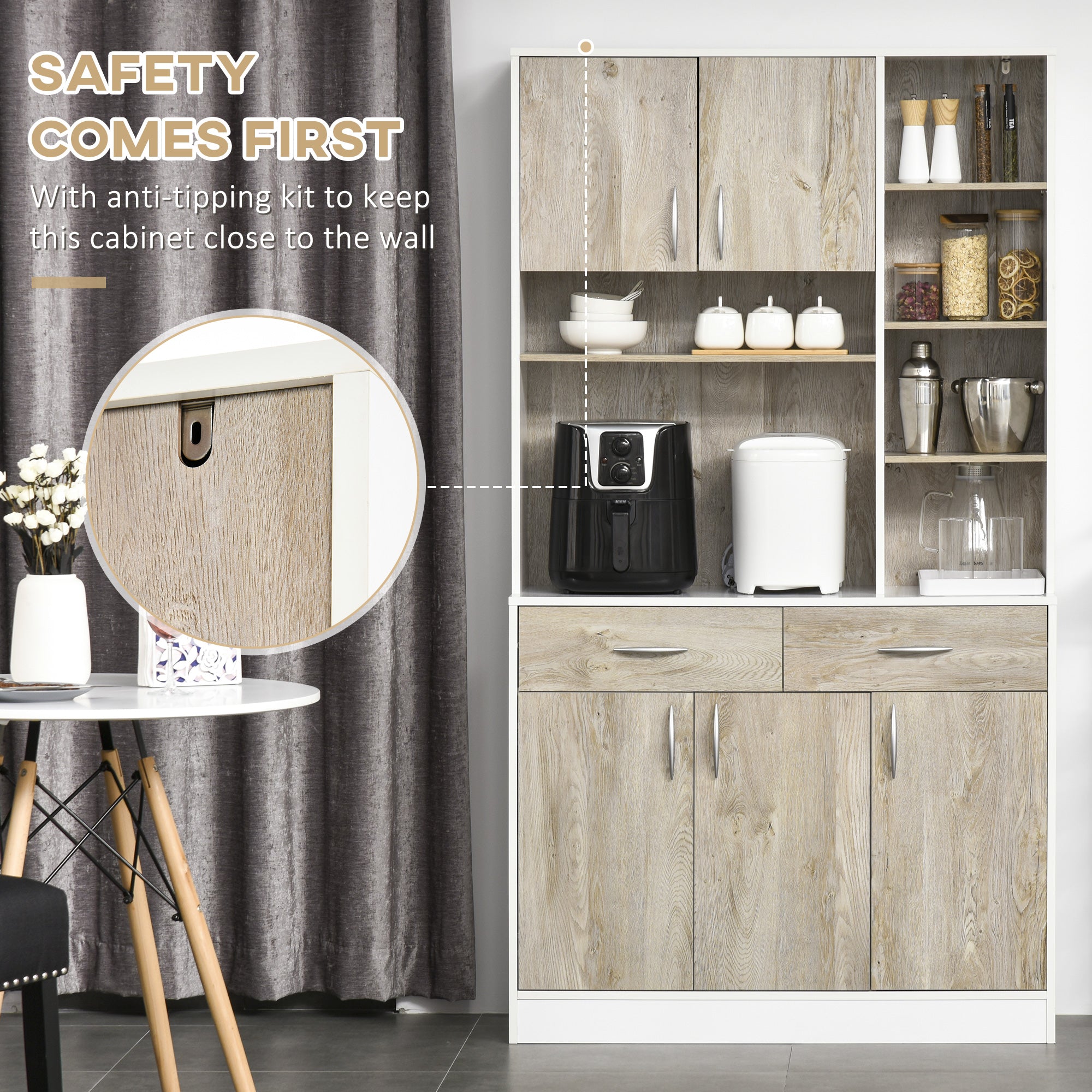 HOMCOM Kitchen Cupboard Sideboard Storage Cabinet Unit with Counter Top, Adjustable Shelves, Drawers for Dining Room, Living Room 