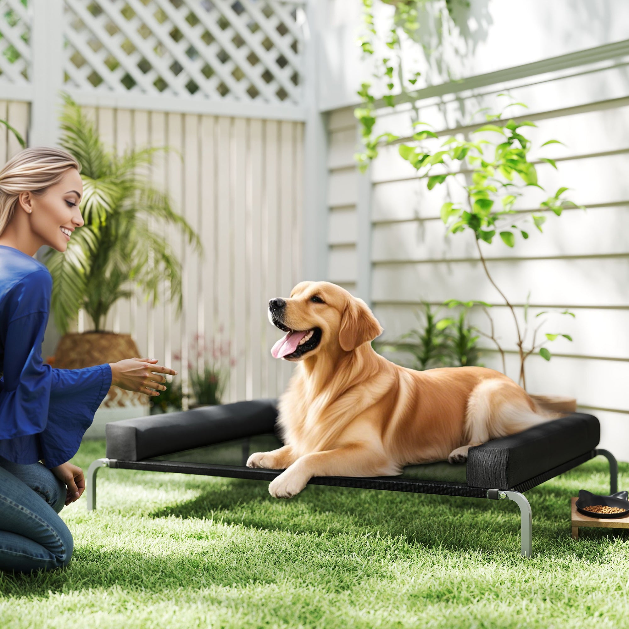 PawHut Elevated Dog Bed with Removable Bolsters, Raised Dog Bed for Large Breeds, Portable Indoor & Outdoor Pet Cots, Black 