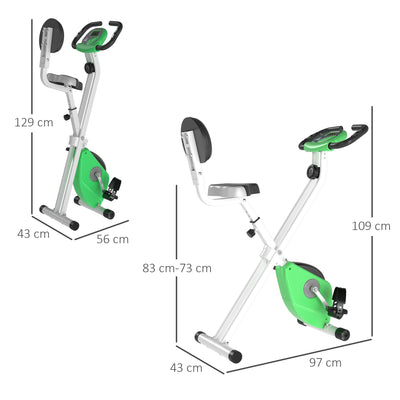 HOMCOM Folding Exercise Bike, Fitness Bicycle Indoor Trainer, Quiet 8-Level Magnetic Resistance, with LCD Monitor, Pulse Sensor and Wheels for Sport Maison and Cardio Training, Green 