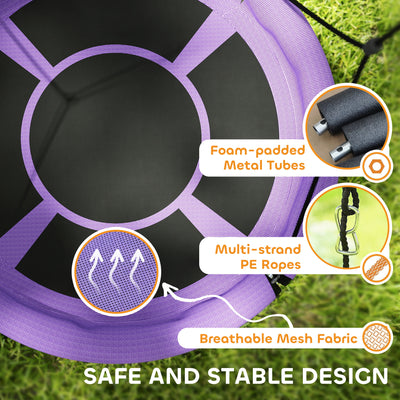 AIYAPLAY 100cm Diameter Nest Swing Seat for Kids with Height Adjustable Hanging Ropes for Outdoor, Playground, Garden, Purple 