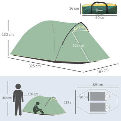Outsunny Dome Tent for 2 Person Camping Tent with Large Windows, Waterproof Green and Yellow 