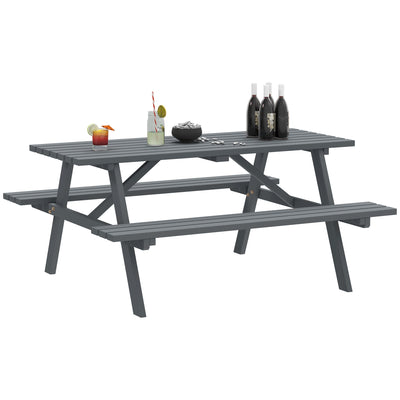 Outsunny 4 Seater Wooden Picnic Table Bench for Outdoor Garden or Patio with Parasol Cutout 150 cm Grey 