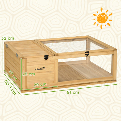 PawHut Tortoise House, Small Reptile Wooden House, with Mesh Roofs, Side Panels, for Turtles, Lizards, Geckos and Snakes 