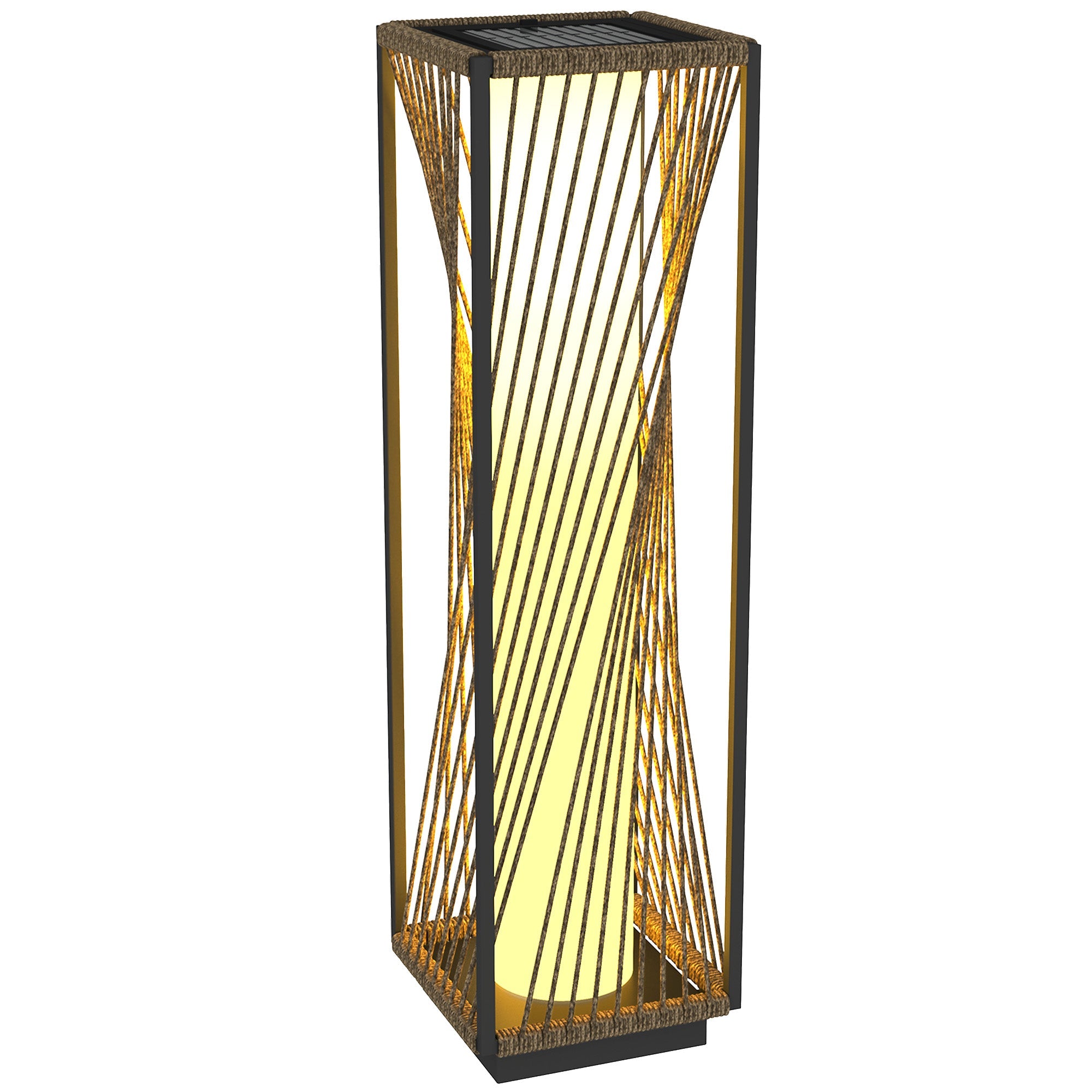Outsunny Garden Rattan Lamp, 77 cm Tall Solar Rattan Floor Lamp, Solar Garden Light with Auto On/Off LED Lights, IP44 Waterproof for Outdoor, Porch, Pathway, Deck, Grey 