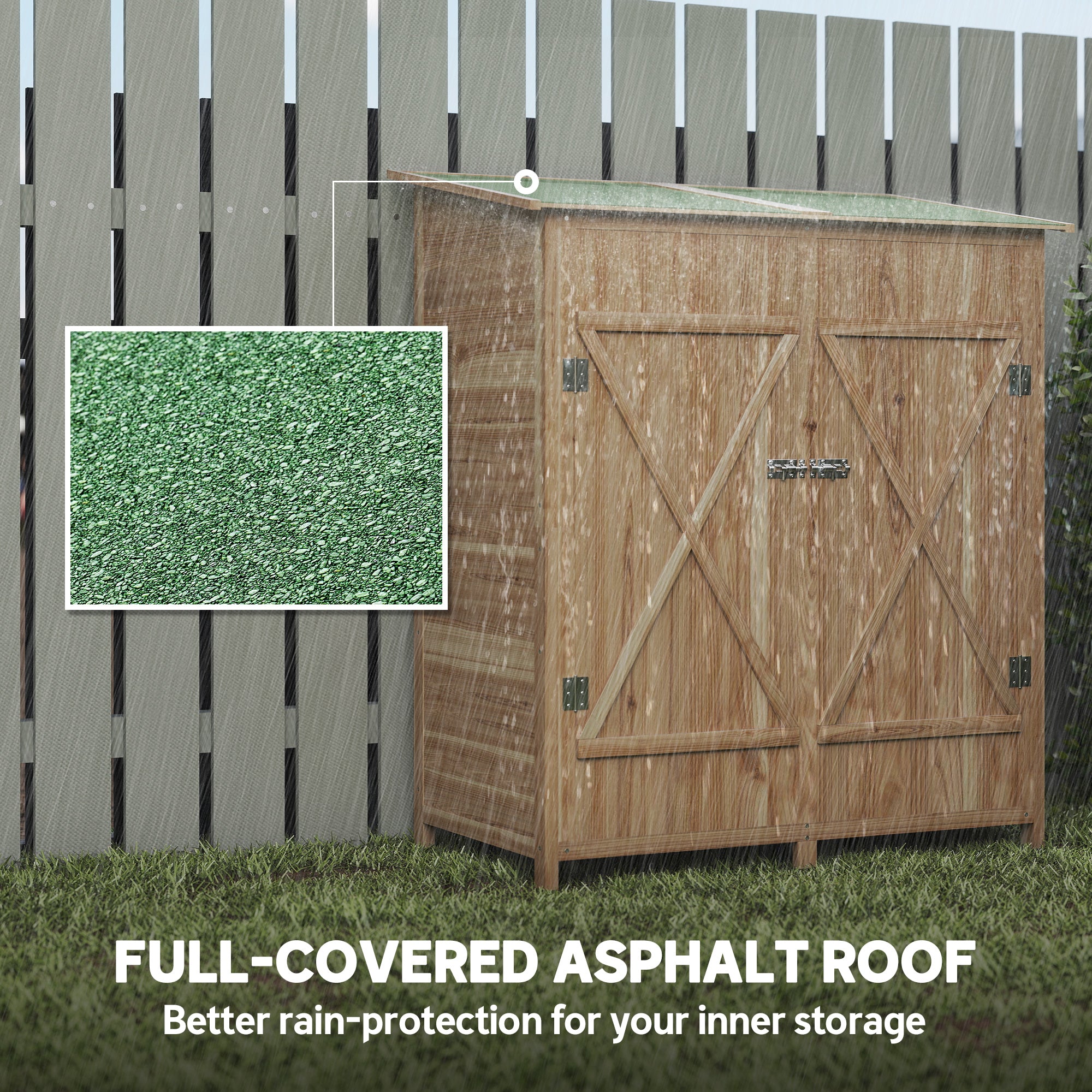 Outsunny 140 x 75 Fir Wood Garden Shed, with Asphalt Roof - Natural 