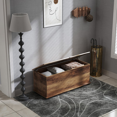 HOMCOM 113L Storage Chest, Storage Box with Flip-Top Lid and 2 Safety Hinges, Storage Trunk for Living Room, Entryway, 100 x 40 x 40 cm, Grey Wood Grain 