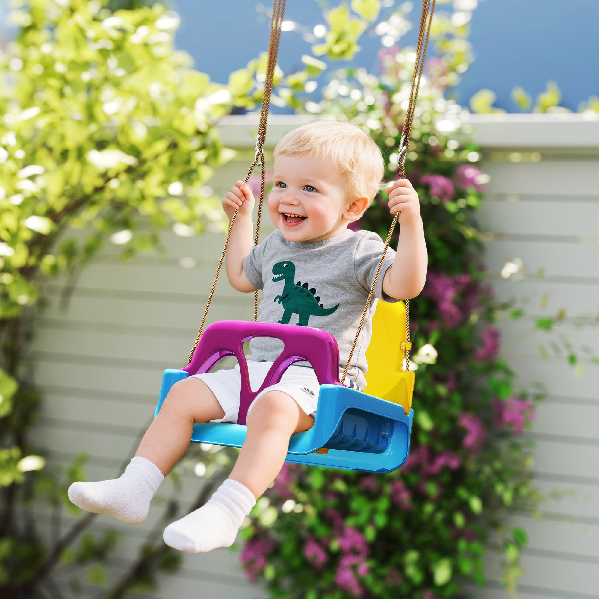 Outsunny 3 in 1 Detachable Kids Swing Seat with Seatbelt, Adjustable Rope for Indoor, Outdoor, Light Blue 