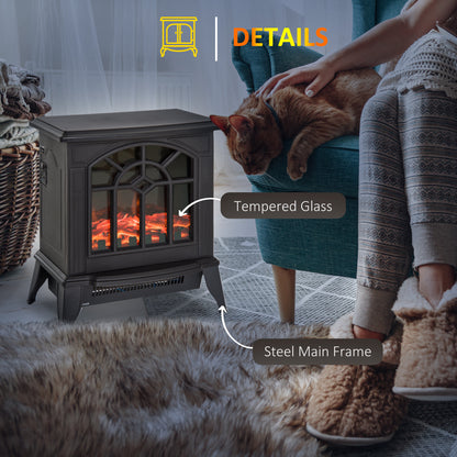 HOMCOM 1000W/2000W Freestanding Electrical Fireplace Indoor Heater Stove Log Wood LED Burning Effect Flame with Thermostat Control Black 