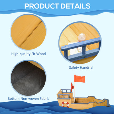 Outsunny Sand pit Kids Children Sandpit Wooden Pirate Ship Sandboat Outdoor Backyard Playset w/Bench Bottom Liner 