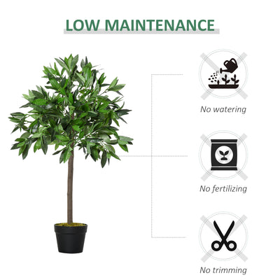 Outsunny Set Of 2 90cm/3FT Artificial Bay Laurel Topiary Trees w/ Pot Fake Indoor Outdoor Greenery Plant Home Office Garden Decor Green 