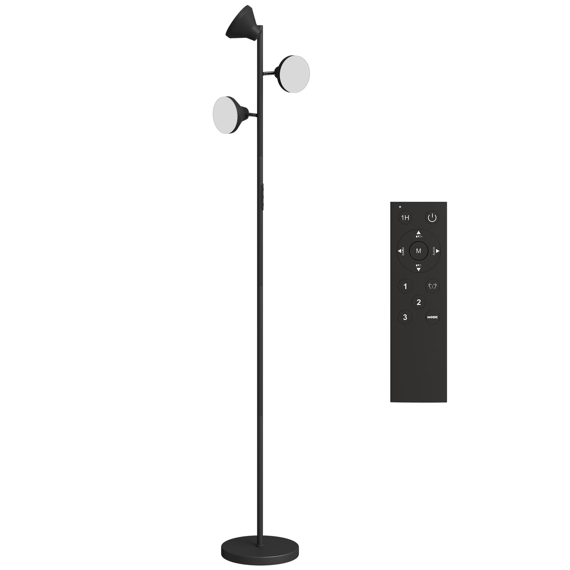 HOMCOM Three-Lamp Multi-Adjustable Floor Light - Black 