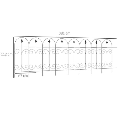 Outsunny Decorative Garden Fencing, 8PCs 44in x 12.5ft Outdoor Picket Fence Panels, Rustproof Metal Wire Landscape Flower Bed Border Edging, Black 