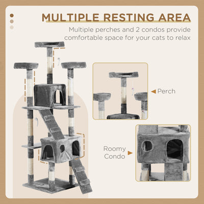 PawHut Cat Tree Scratching House, Activity Play Centre 
