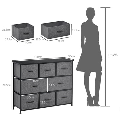 HOMCOM Chest of Drawers with 8 Foldable Drawers, 3-Tier Fabric Bedroom Dresser, Clothes Storage Unit for Bedroom Living Room, Dark Grey 