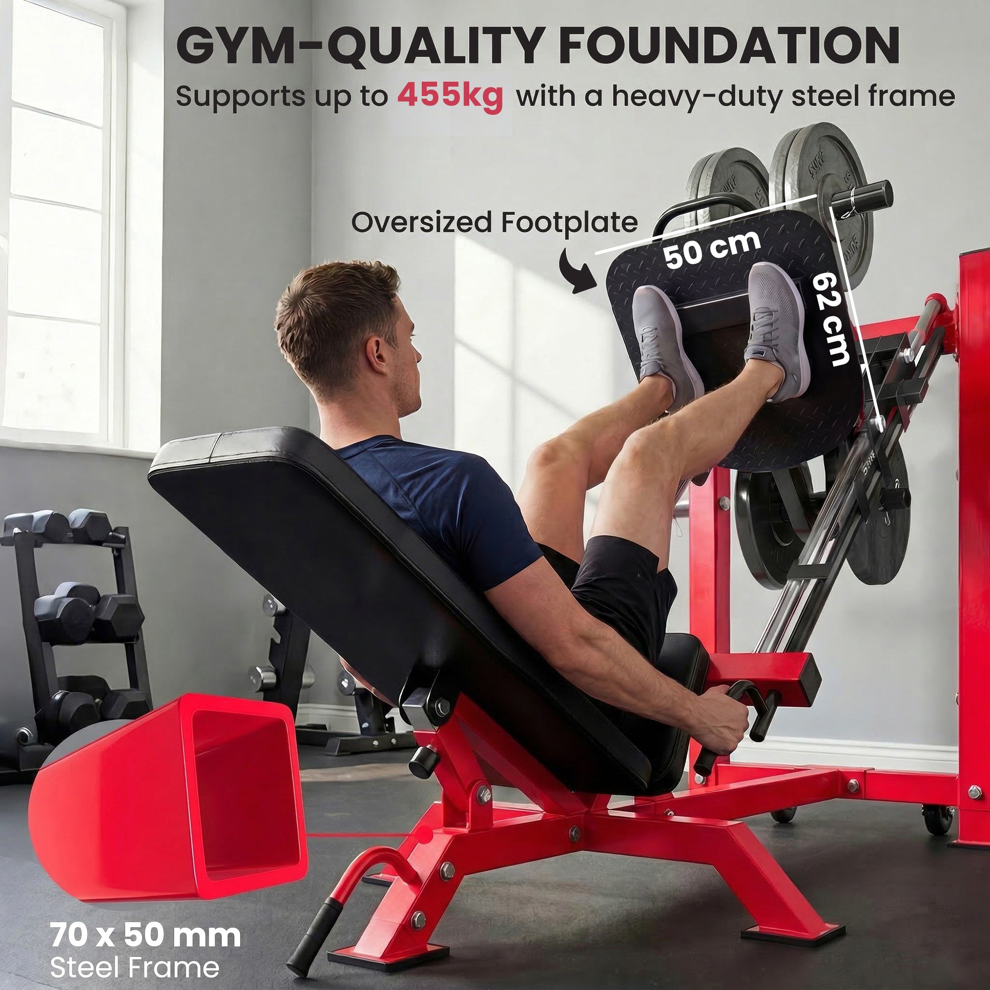 SPORTNOW Leg Press Machine with Wheels and Calf Block, Adjustable Squat Machine for Home Gym, 455KG Capacity 