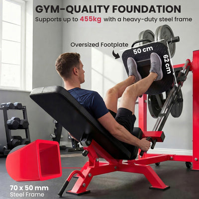 SPORTNOW Leg Press Machine with Wheels and Calf Block, Adjustable Squat Machine for Home Gym, 455KG Capacity 