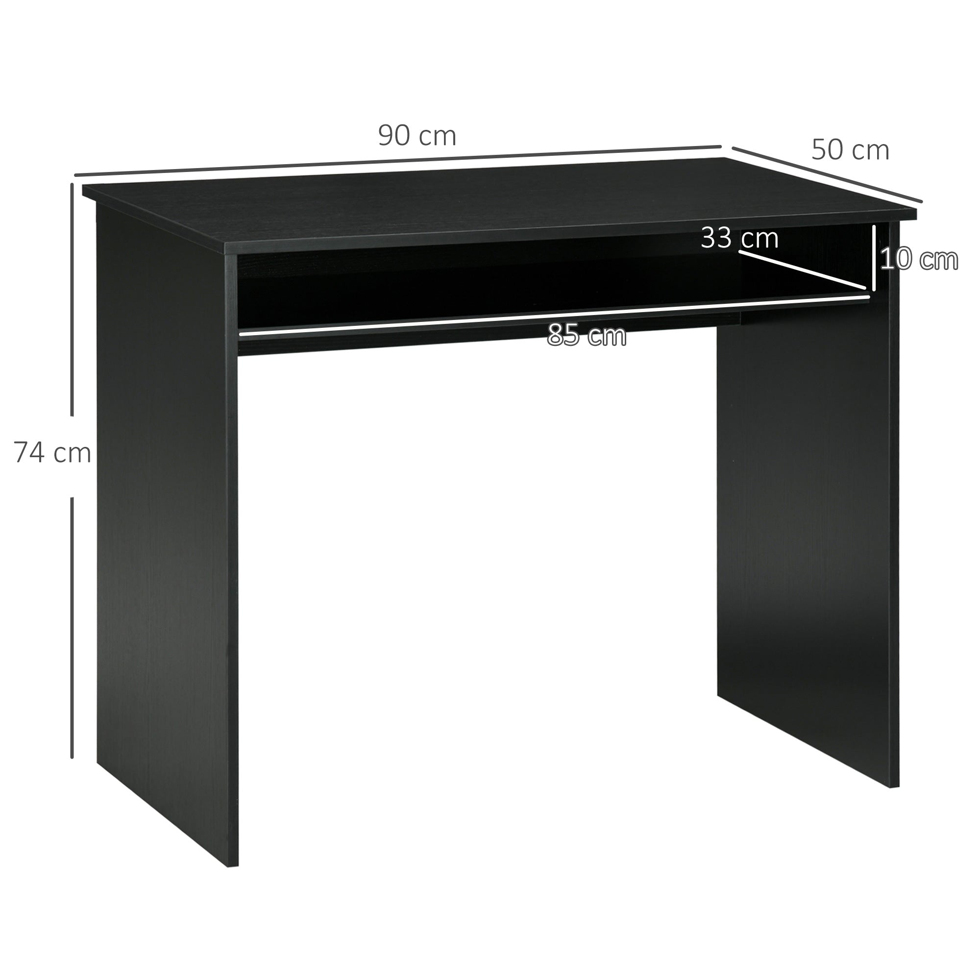 HOMCOM Modern Computer Desk, Home Office Table, Small Writing Desk with Storage Shelf, 90 x 50cm, Black Wood Grain 