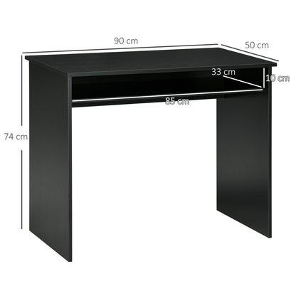 HOMCOM Modern Computer Desk, Home Office Table, Small Writing Desk with Storage Shelf, 90 x 50cm, Black Wood Grain 