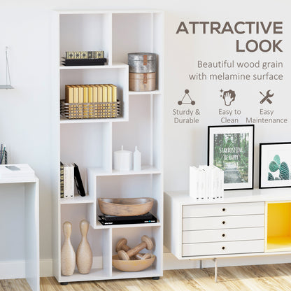 HOMCOM 8-Tier Freestanding Bookcase w/ Melamine Surface Anti-Tipping Foot Pads Home Display Storage Grid Stand Bedroom Living Room Furniture Modern Style - White 