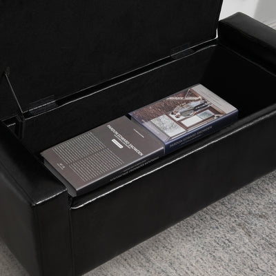 HOMCOM PU Leather Storage Ottoman Bench Storage Chest Tufted Ottoman Cube w/ Flipping Top 92L x 40W x 40H cm Black 