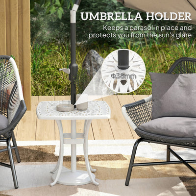 Outsunny Outdoor Garden Table with 38mm Dia. Umbrella Hole, Cast Aluminium Patio End Table with Anti-slip Foot Pads for Garden 