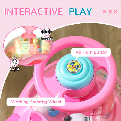 AIYAPLAY Foot to Floor oddler Ride on Toy w/ Music, Light, Horn, Under Seat Storage, Anti-Over-Backwards Device, Pink 