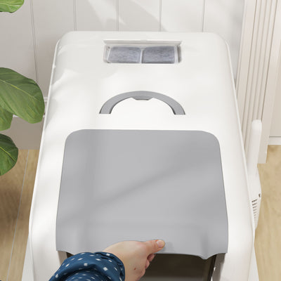 PawHut Stainless Steel Cat Litter Box with Removable Lid, Scoop, Filter Bags, for Larger Cats, White 