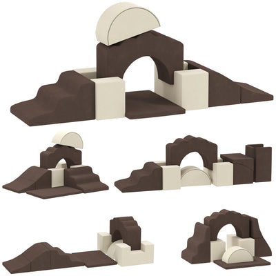 AIYAPLAY 7 Piece Kids Soft Play Set with Detachable Cover, Baby Indoor Climb and Crawl Foam Toy for Toddlers, Preschoolers, Brown 