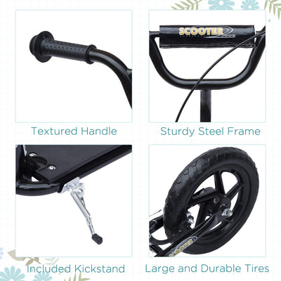 HOMCOM Kids Scooter Kick Scooter with 12" EVA Tyres, Rear Brake, Big Wheels Scooter for 5-12 Years Old, Black 