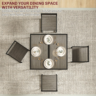 HOMCOM Dining Table and Chairs Set 2, Dining Room Sets, Rectangular Space Saving Table and 2 Chairs for Compact Kitchens, Steel Frame, Grey Wood-Effect 