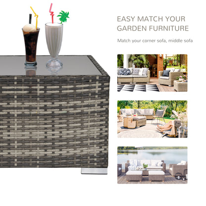 Outsunny Square PE Wicker Rattan Table with Glass Top - Dark Grey 